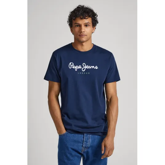 Pepe Jeans London, Tricou regular fit cu imprimeu logo pe piept Eggo, Albastru marin, S
