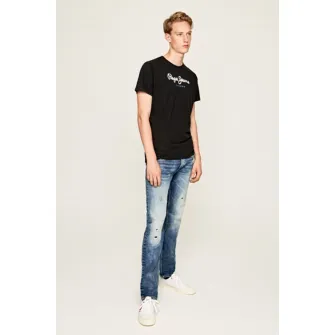 Pepe Jeans London, Tricou regular fit cu imprimeu logo pe piept Eggo, Alb, Negru, M