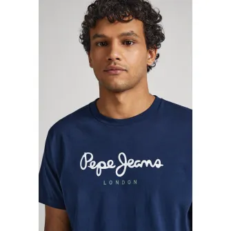 Pepe Jeans London, Tricou regular fit cu imprimeu logo pe piept Eggo, Albastru marin, M