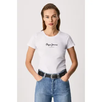 Pepe Jeans London, Tricou slim fit cu imprimeu logo New Virginia, Alb, S