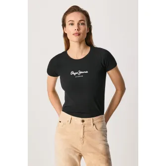 Pepe Jeans London, Tricou slim fit cu imprimeu logo New Virginia, Negru, XS