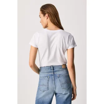 Pepe Jeans London, Tricou slim fit cu imprimeu logo New Virginia, Alb, S