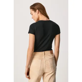 Pepe Jeans London, Tricou slim fit cu imprimeu logo New Virginia, Negru, XS