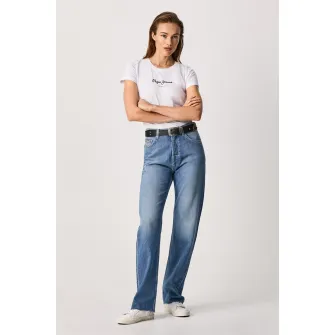 Pepe Jeans London, Tricou slim fit cu imprimeu logo New Virginia, Alb, S