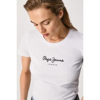Pepe Jeans London, Tricou slim fit cu imprimeu logo New Virginia, Alb, S