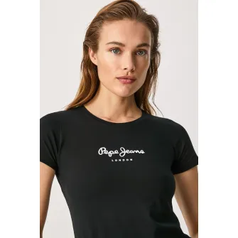 Pepe Jeans London, Tricou slim fit cu imprimeu logo New Virginia, Negru, XS
