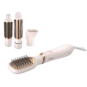Philips Series 3000 щетка с горячим воздухом BHA310/00, 800 Вт, ионная технология, 4 насадки, диаметр щетки 38 мм, настройка температуры ухода и холодный воздух, керамическое покрытие с аргановым маслом