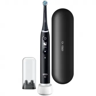 Periuta de dinti electrica Oral-B iO6 cu Tehnologie Magnetica si Micro-Vibratii, Inteligenta artificiala, Display led interactiv, Senzor de presiune Smart, Timer vizibil, 5 moduri, 1 capat, Trusa de calatorie, Negru