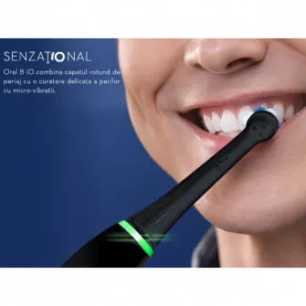 Periuta de dinti electrica Oral-B iO6 cu Tehnologie Magnetica si Micro-Vibratii, Inteligenta artificiala, Display led interactiv, Senzor de presiune Smart, Timer vizibil, 5 moduri, 1 capat, Trusa de calatorie, Negru