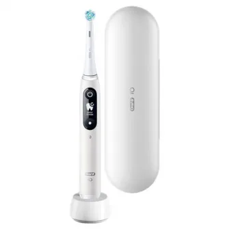 Periuta de dinti electrica Oral-B iO6 cu Tehnologie Magnetica si Micro-Vibratii, Inteligenta artificiala, Display led interactiv, Senzor de presiune Smart, Timer vizibil, 5 moduri, 1 capat, Trusa de calatorie, Alb