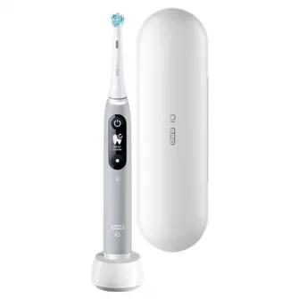 Periuta de dinti electrica Oral-B iO6 cu Tehnologie Magnetica si Micro-Vibratii, Inteligenta artificiala, Display led interactiv, Senzor de presiune Smart, Timer vizibil, 5 moduri, 1 capat, Trusa de calatorie, Gri