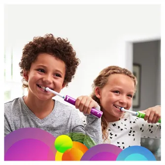 Periuta de dinti electrica Oral B Junior pentru copii, 20000 pulsatii/min, 8800 ocilatii/min, Curatare 3D, 1 program, 1 capat, Verde
