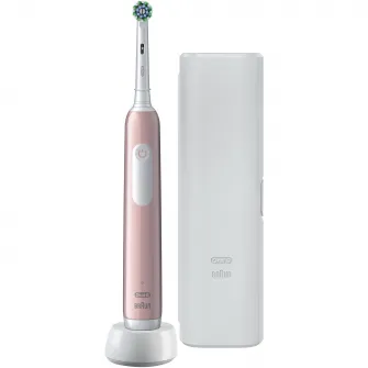 Periuta de dinti electrica Oral-B Pro 1, Curatare 3D, 1 program, 1 capat de periaj, trusa de calatorie, Roz