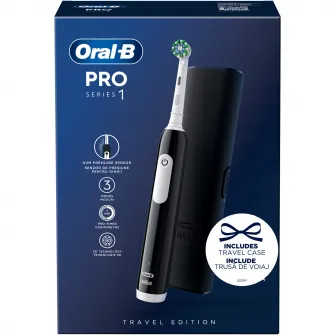 Periuta de dinti electrica Oral-B Pro 1, Curatare 3D, 3 programe, 1 capat de periaj, trusa de calatorie, Negru