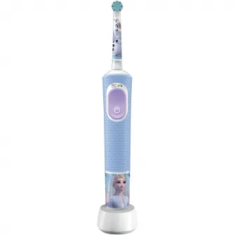 Periuta de dinti electrica Oral-B Pro Kids Frozen pentru copii, Curatare 2D, 2 programe, 1 capat, 4 autocolante, pentru 3+ ani, Albastru