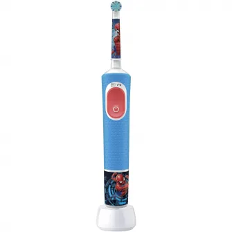 Periuta de dinti electrica Oral-B Pro Kids Spiderman pentru copii, Curatare 2D, 2 programe, 1 capat, 4 autocolante, Albastru