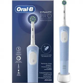 Periuta de dinti electrica Oral-B Vitality Pro, Curatare 3D, 3 programe, 1 capat, Albastru