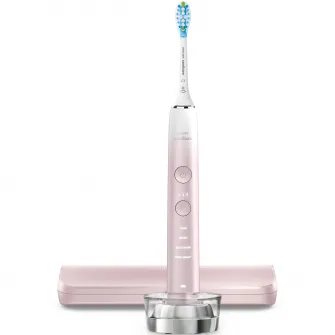 Periuta de dinti electrica Philips Sonicare DiamondClean 9000 HX9911/84, 62000 miscari/min, 4 moduri de curatare, 3 nivele intensitate, senzor presiune, functia BrushSync, aplicatie Sonicare, wireless Bluetooth, toc transport, baza de incarcare, Roz