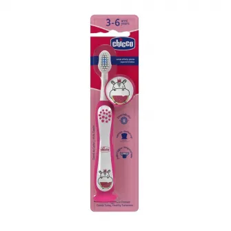 Periuta de dinti pentru copii, Chicco Hippo, roz, 3-6 ani+