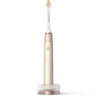 Periuta electrica sonica Philips Prestige 9900 HX9992/11, 62000 miscari/minut, tehnologie SenseIQ, aplicatie Sonicare cu inteligenta artificiala, wireless Bluetooth, senzori integrati, 5 moduri personalizabile, 1 cap de periere, Champagne