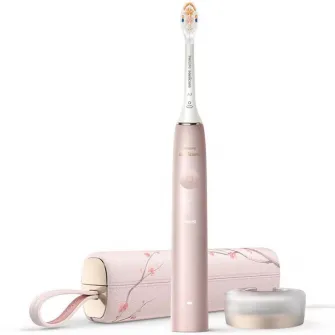 Periuta electrica sonica Philips Prestige 9900 HX9992/31, 62000 miscari/minut, tehnologie SenseIQ, aplicatie Sonicare cu inteligenta artificiala, wireless Bluetooth, senzori, 5 moduri personalizabile, 1 cap de periere, toc de incarcare USB, Roz