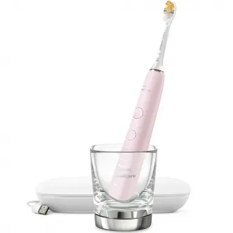 Periuta electrica sonica Philips Sonicare HX9911/21 Diamond Clean 9000 HX9911/21, 4 moduri de periere, 3 intensitati, 1 toc de transport cu USB incarcare , 1 pahar, roz