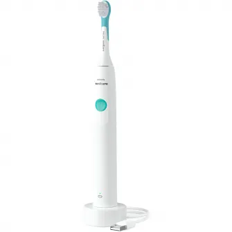 Periuta electrica sonica Philips Sonicare Kids HX3601/01, 2 intensitati, conectivitate la aplicatie, 1 capat de periere, aplicatie de consiliere, stickere, Alb/Bleu