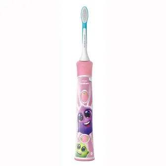 Periuta electrica sonica Philips Sonicare Kids HX6352/42, 62000 miscari/minut, 2 moduri de curatare, conectivitate la aplicatie, 2 capete de periere, aplicatie de consiliere, Roz