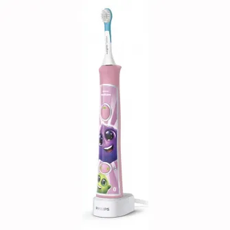 Periuta electrica sonica Philips Sonicare Kids HX6352/42, 62000 miscari/minut, 2 moduri de curatare, conectivitate la aplicatie, 2 capete de periere, aplicatie de consiliere, Roz