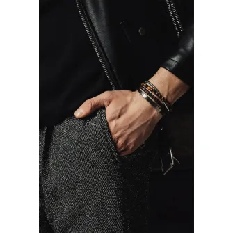 Philipp Blanc, Bratara de piele cu margele, Negru/Argintiu