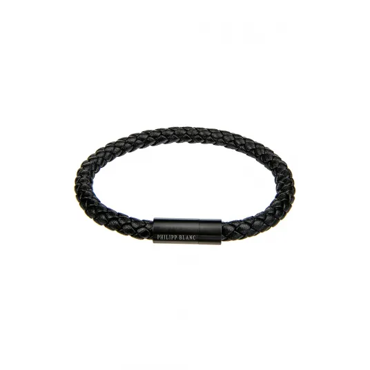 Philipp Blanc, Bratara de piele cu model impletit, Negru