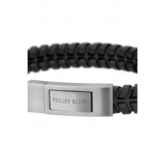 Philipp Blanc, Bratara de piele cu model, Negru, Argintiu
