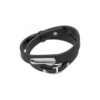 Philipp Blanc, Bratara de piele cu model stratificat, Negru, Argintiu