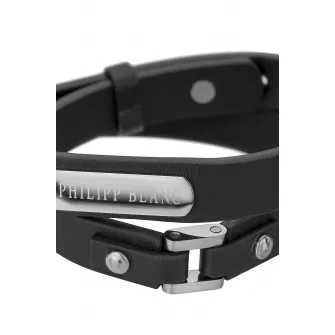 Philipp Blanc, Bratara de piele cu model stratificat, Negru, Argintiu