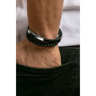 Philipp Blanc, Bratara de piele cu siraguri multiple, Negru/Argintiu