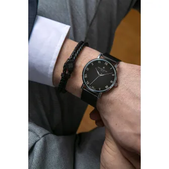 Philipp Blanc, Bratara din piele cu aspect impletit, Negru