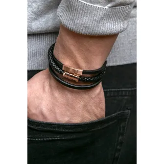 Philipp Blanc, Bratara din piele cu catarama metalica, Negru/Maro bronz