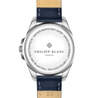 Philipp Blanc, Ceas analog cu o curea din piele, Argintiu, Bleumarin inchis