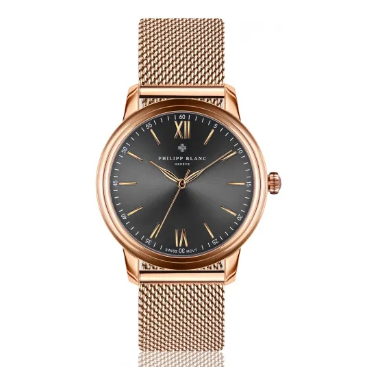 Philipp Blanc, Ceas unisex cu bratara cu model plasa, Auriu rose