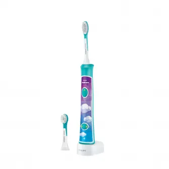 Philips Sonicare Kids HX6322/04, Bluetooth® incorporat, 2 moduri, 2 capete de periere, Numar de miscari/minut 62000, Alb/Albastru