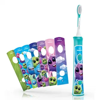 Philips Sonicare Kids HX6322/04, Bluetooth® incorporat, 2 moduri, 2 capete de periere, Numar de miscari/minut 62000, Alb/Albastru
