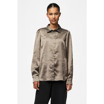 Pieces, Camasa cu aspect satinat, Maro taupe deschis, M