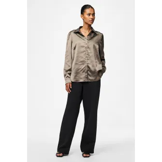 Pieces, Camasa cu aspect satinat, Maro taupe deschis, M