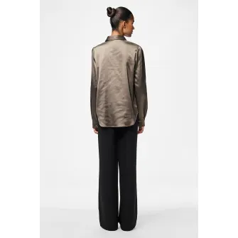Pieces, Camasa cu aspect satinat, Maro taupe deschis, M