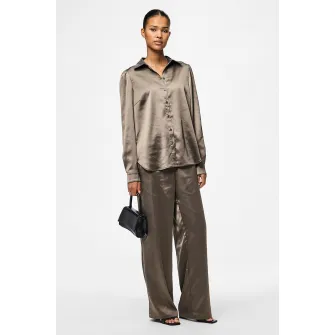 Pieces, Camasa cu aspect satinat, Maro taupe deschis, M
