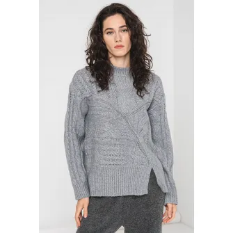 Pieces, Pulover cu model torsade Nable, Gri cenusiu, M