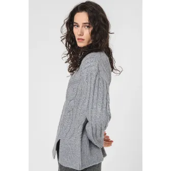 Pieces, Pulover cu model torsade Nable, Gri cenusiu, M