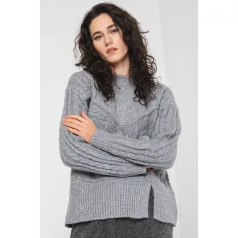 Pieces, Pulover cu model torsade Nable, Gri cenusiu, M