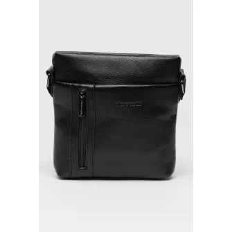 Pierre Cardin, Geanta crossbody de piele ecologica cu logo, Negru