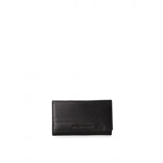 Pierre Cardin, Portofel din piele cu clapa, Negru